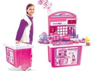 Dětská kuchyňka G21 s příslušenstvím v kufru růžová