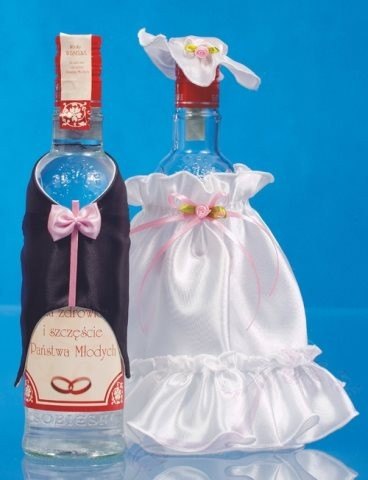 Paris Dekorace Ozdoba na lahve šaty a oblek bílo-růžová