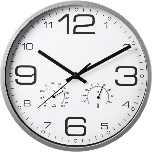 SEGNALE Nástěnné hodiny s teploměrem a vlhkoměrem 30 cm stříbrný rám KO-837362210
